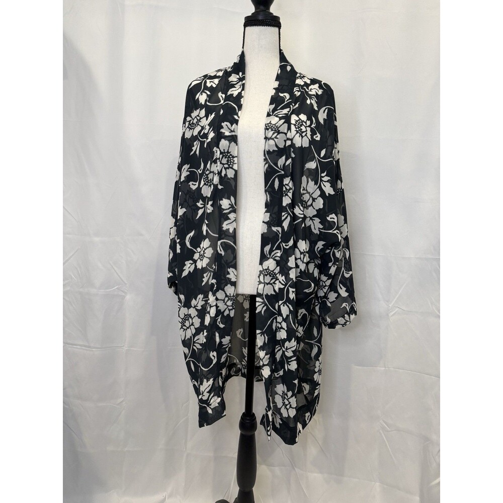 Ann Taylor Kimono Cover Up One Size Navy White Floral Sheer Womens‎ Top